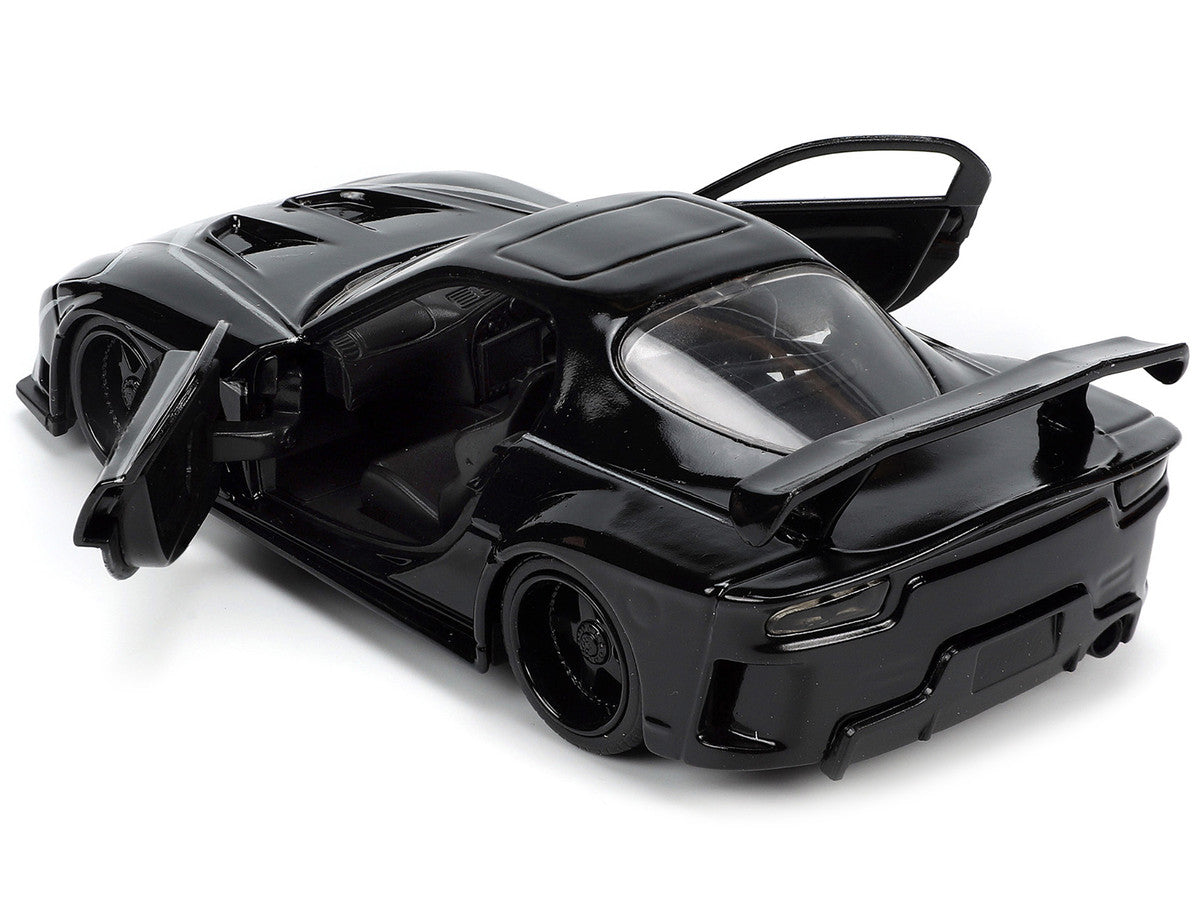1995 Mazda RX-7 RHD (Right Hand Drive) Black and Black Panther Diecast Figure "The Avengers" "Hollywood Rides" Series 1/32 Diecast Model Car by Jada LuxuryLifeWay Online Store
