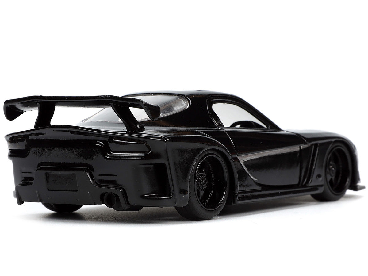 1995 Mazda RX-7 RHD (Right Hand Drive) Black and Black Panther Diecast Figure "The Avengers" "Hollywood Rides" Series 1/32 Diecast Model Car by Jada LuxuryLifeWay Online Store