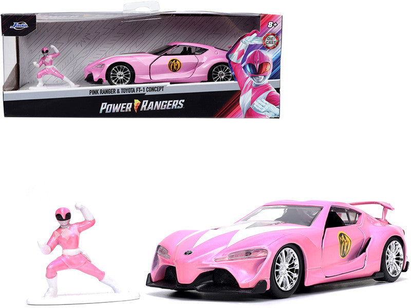 Toyota FT-1 Concept Pink Metallic and Pink Ranger Diecast Figurine "Power Rangers" "Hollywood Rides" Series 1/32 Diecast Model Car by Jada LuxuryLifeWay Online Store