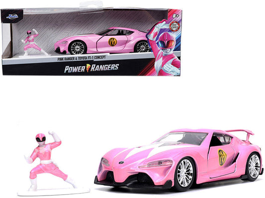 Toyota FT-1 Concept Pink Metallic and Pink Ranger Diecast Figurine "Power Rangers" "Hollywood Rides" Series 1/32 Diecast Model Car by Jada LuxuryLifeWay Online Store