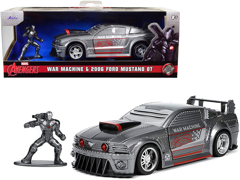 2006 Ford Mustang GT Gray Metallic and War Machine Diecast Figurine "Avengers" "Marvel" Series "Hollywood Rides" Series 1/32 Diecast Model Car by Jada LuxuryLifeWay Online Store
