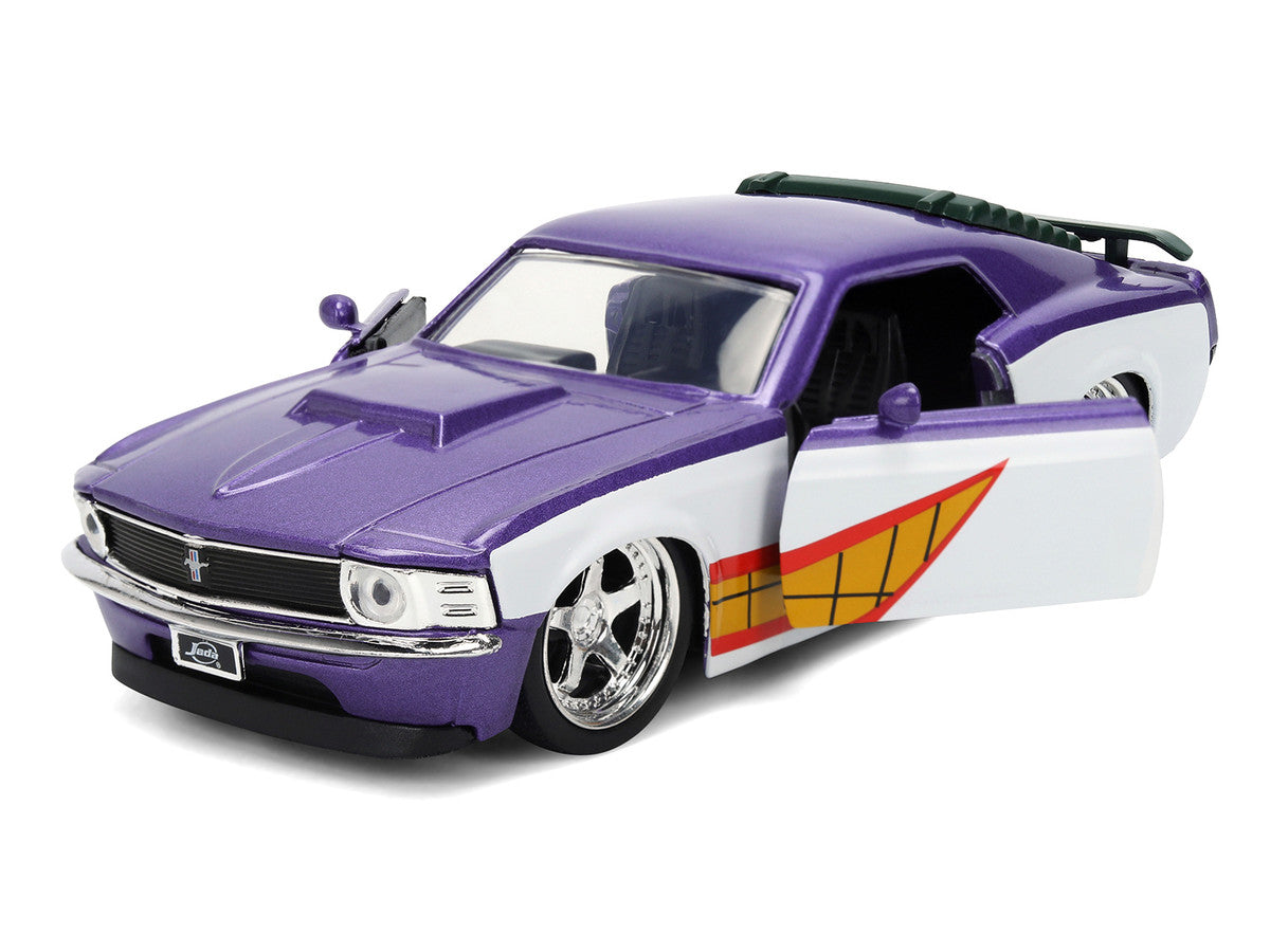 1970 Ford Mustang Boss "Joker" Livery Purple Metallic and White with Graphics "Batman" Franchise "Hollywood Rides" Series 1/32 Diecast Model Car by Jada LuxuryLifeWay Online Store