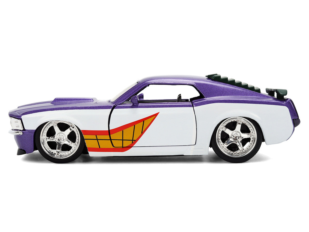 1970 Ford Mustang Boss "Joker" Livery Purple Metallic and White with Graphics "Batman" Franchise "Hollywood Rides" Series 1/32 Diecast Model Car by Jada LuxuryLifeWay Online Store