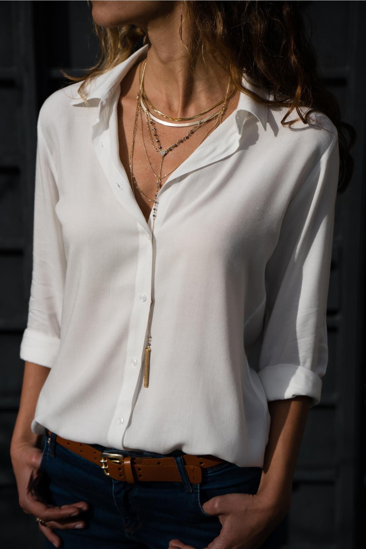 Long sleeve ladies lapel button shirt NorixaFashion.com