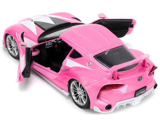 Toyota FT-1 Concept Pink Metallic and Pink Ranger Diecast Figurine "Power Rangers" "Hollywood Rides" Series 1/24 Diecast Model Car by Jada LuxuryLifeWay Online Store
