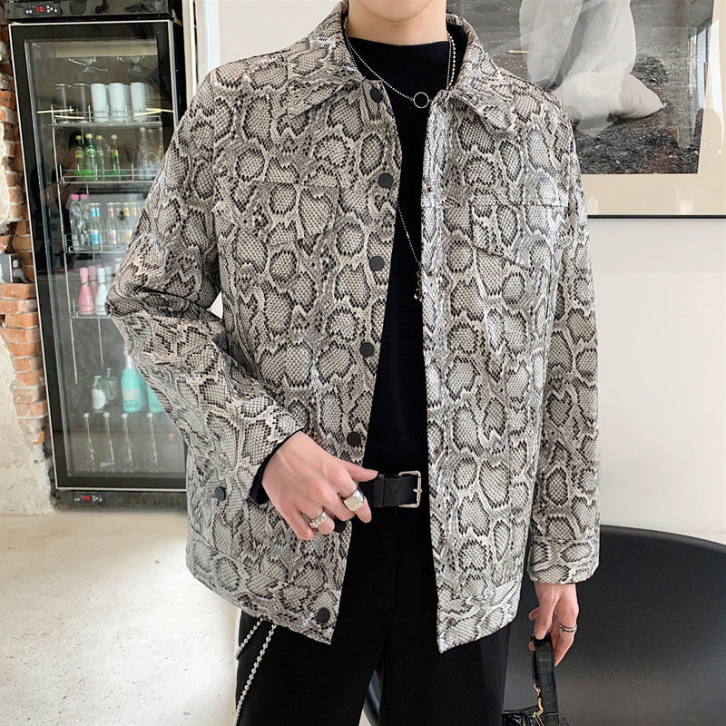 Men's Vintage Snake Print Loose Jacket for Fall Fashion Pi-Mart