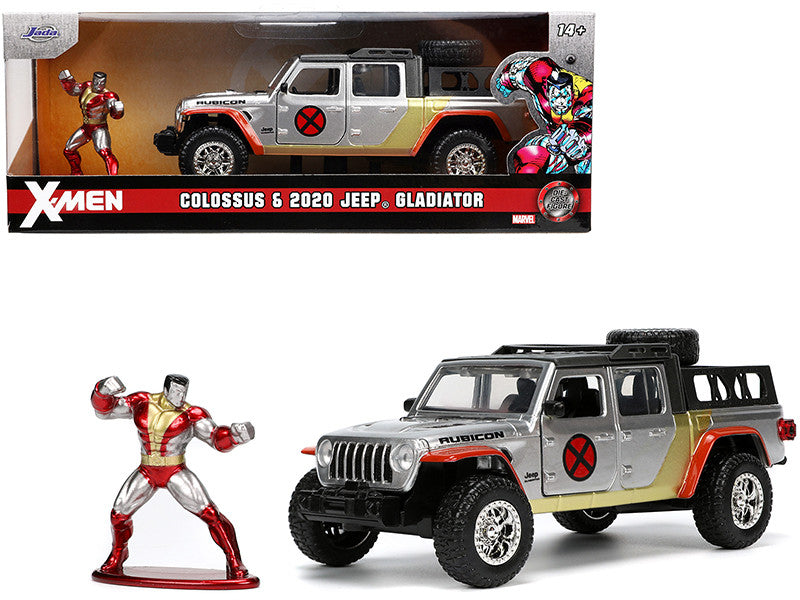 2020 Jeep Gladiator Pickup Truck Silver and Colossus Diecast Figurine "X-Men" Marvel "Hollywood Rides" Series 1/32 Diecast Model Car by Jada LuxuryLifeWay Online Store
