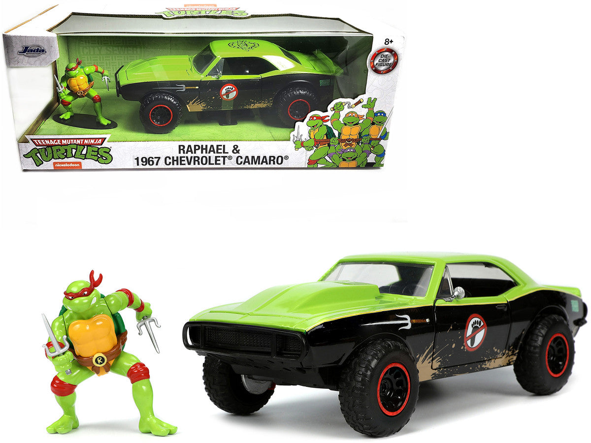 1967 Chevrolet Camaro Offroad Bright Green and Matt Black (Dirty Version) and Raphael Diecast Figure "Teenage Mutant Ninja Turtles" "Hollywood Rides" Series 1/24 Diecast Model Car by Jada LuxuryLifeWay Online Store