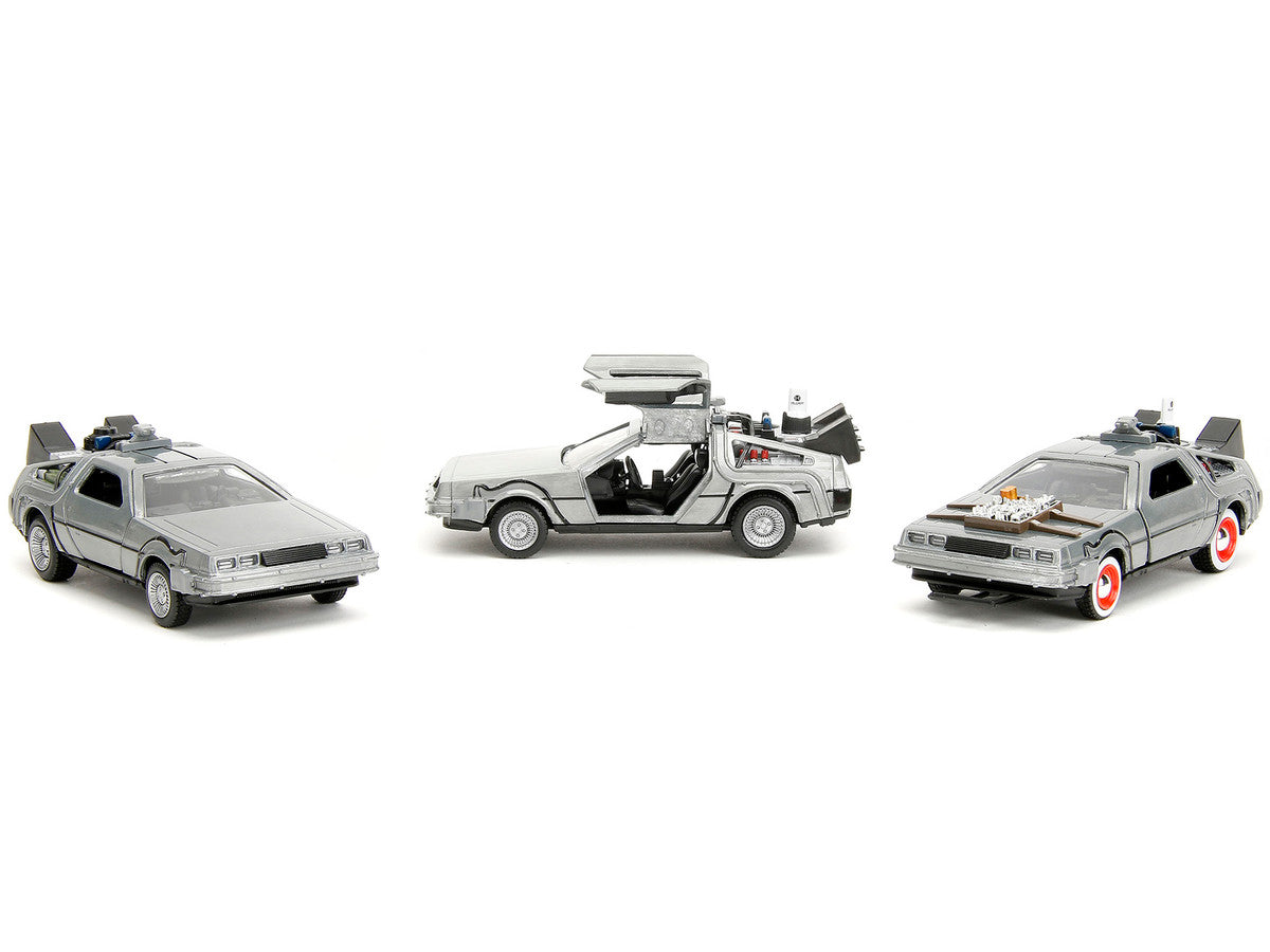 "Back to the Future" Delorean Set of 3 pieces "Hollywood Rides" Series 1/32 Diecast Model Car by Jada LuxuryLifeWay Online Store