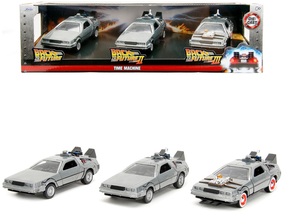 "Back to the Future" Delorean Set of 3 pieces "Hollywood Rides" Series 1/32 Diecast Model Car by Jada LuxuryLifeWay Online Store