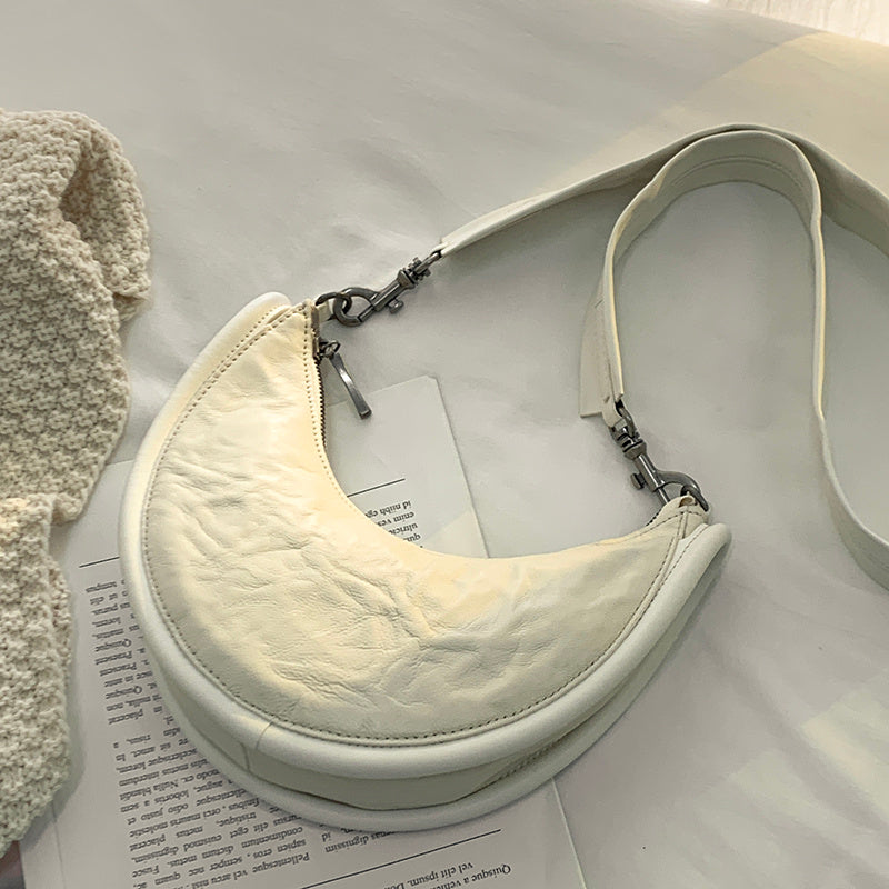 Women's Folded New Top Layer Cowhide Crossbody Dumpling Bag LadyShow.Store