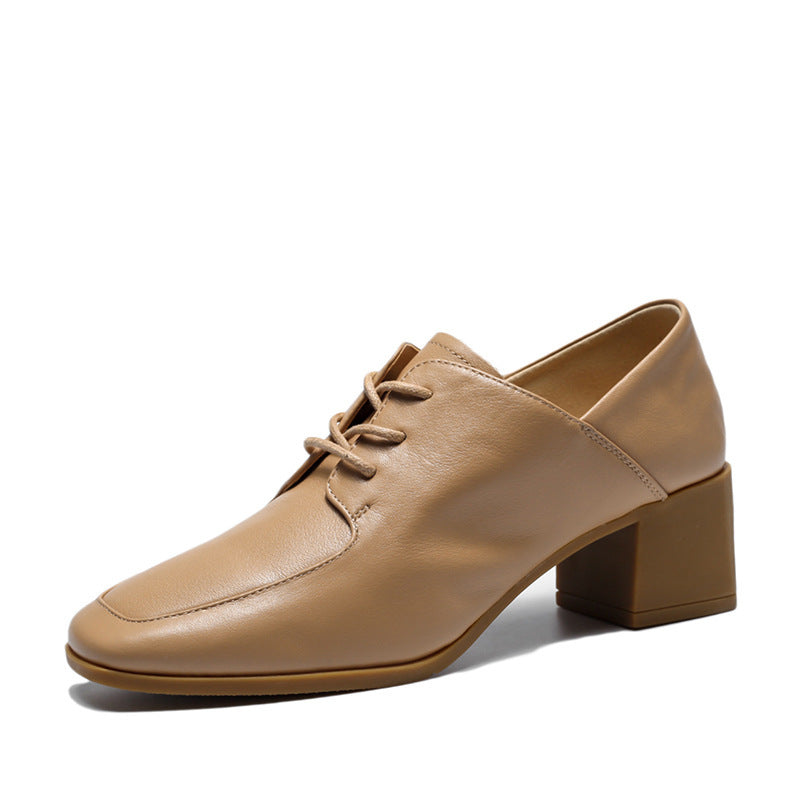 New Deep Mouth Women''s Shoes Lace Up Leather Single Shoes LadyShow.Store