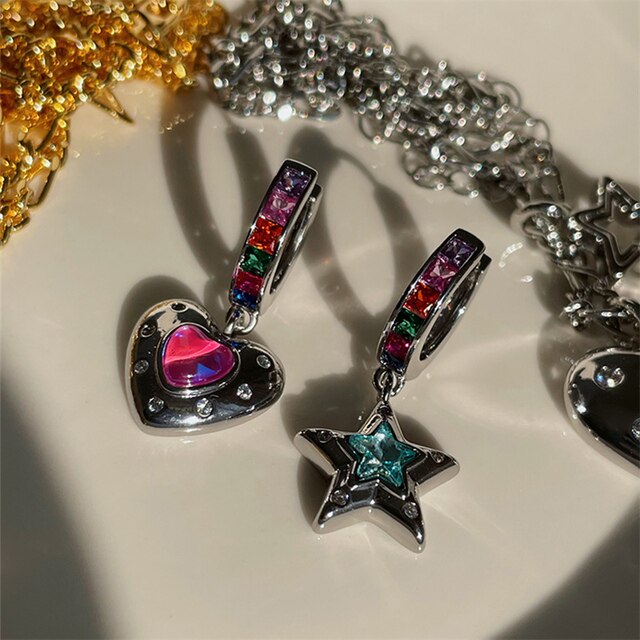 Colorful Heart Star Earrings Pi-Mart