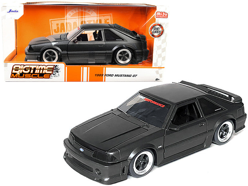 1989 Ford Mustang GT 5.0 Matt Black Metallic with Matt Black Hood "Bigtime Muscle" Series 1/24 Series Diecast Model Car by Jada LuxuryLifeWay Online Store