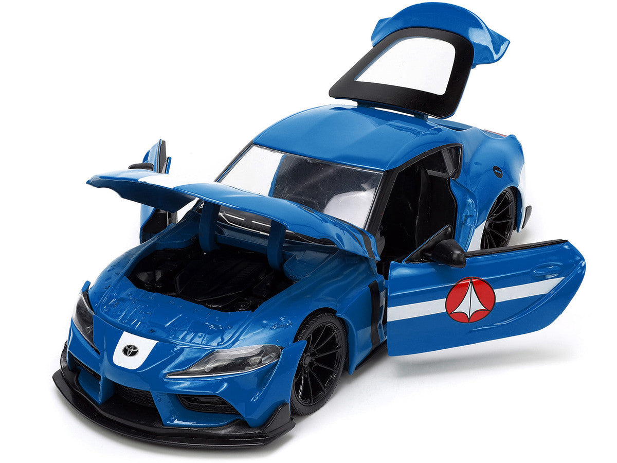 2020 Toyota Supra Blue with Graphics and Max Sterling Diecast Figurine "Robotech" "Hollywood Rides" Series 1/24 Diecast Model Car by Jada LuxuryLifeWay Online Store