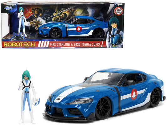 2020 Toyota Supra Blue with Graphics and Max Sterling Diecast Figurine "Robotech" "Hollywood Rides" Series 1/24 Diecast Model Car by Jada LuxuryLifeWay Online Store