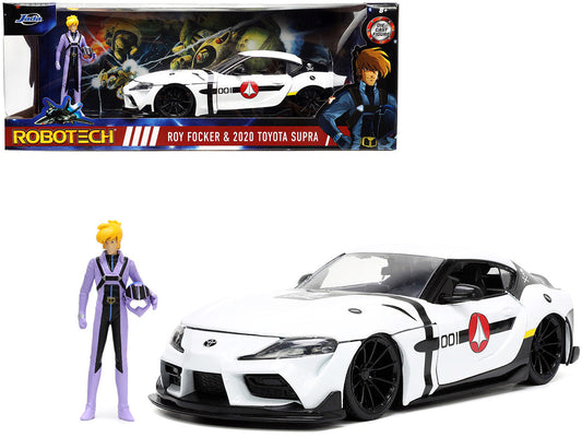 2020 Toyota Supra White and Roy Focker Diecast Figurine "Robotech" "Hollywood Rides" Series 1/24 Diecast Model Car by Jada LuxuryLifeWay Online Store