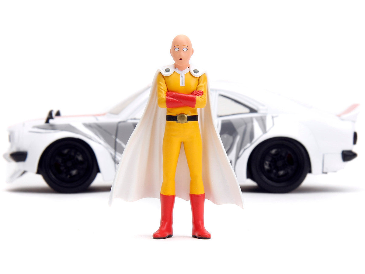 1974 Mazda RX-3 White with Red Stripe and Graphics and Saitama Diecast Figure "One Punch Man" (2015-2019) TV Series 1/24 Diecast Model Car by Jada LuxuryLifeWay Online Store