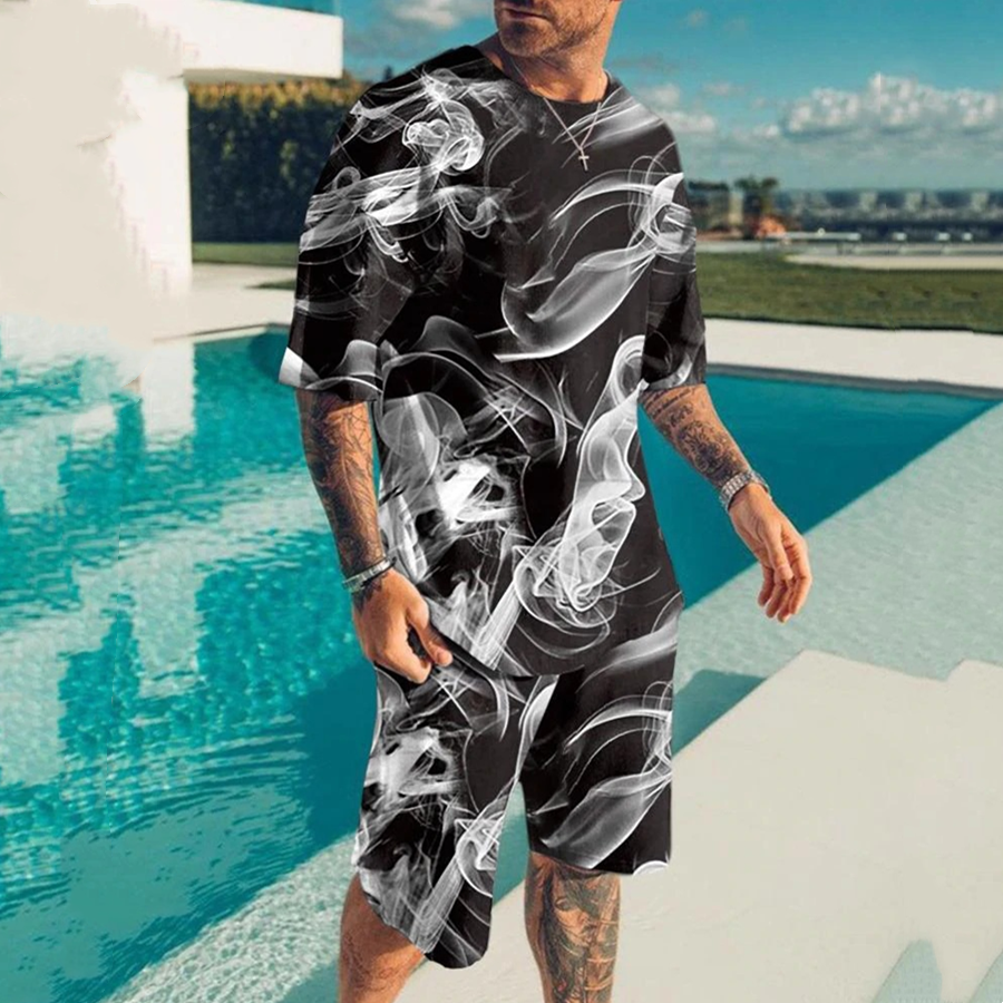 Sporty Digital Print Men's T-Shirt Set Pi-Mart