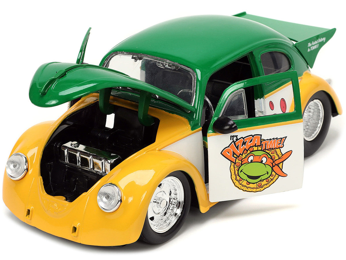 1959 Volkswagen Drag Beetle Green and Yellow and Michelangelo Diecast Figure "Teenage Mutant Ninja Turtles" "Hollywood Rides" Series 1/24 Diecast Model Car by Jada LuxuryLifeWay Online Store