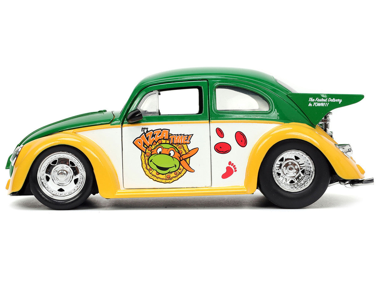 1959 Volkswagen Drag Beetle Green and Yellow and Michelangelo Diecast Figure "Teenage Mutant Ninja Turtles" "Hollywood Rides" Series 1/24 Diecast Model Car by Jada LuxuryLifeWay Online Store