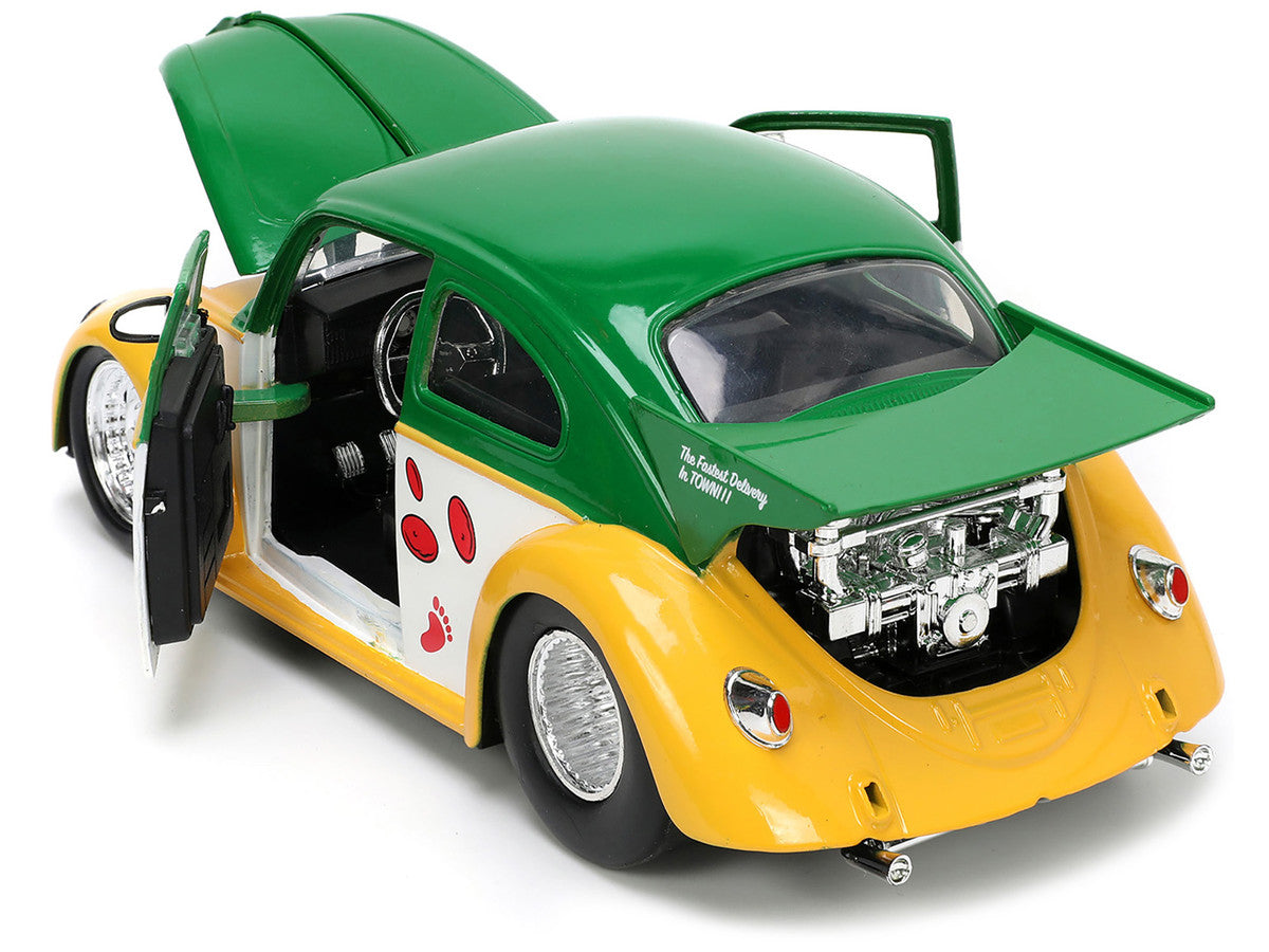 1959 Volkswagen Drag Beetle Green and Yellow and Michelangelo Diecast Figure "Teenage Mutant Ninja Turtles" "Hollywood Rides" Series 1/24 Diecast Model Car by Jada LuxuryLifeWay Online Store
