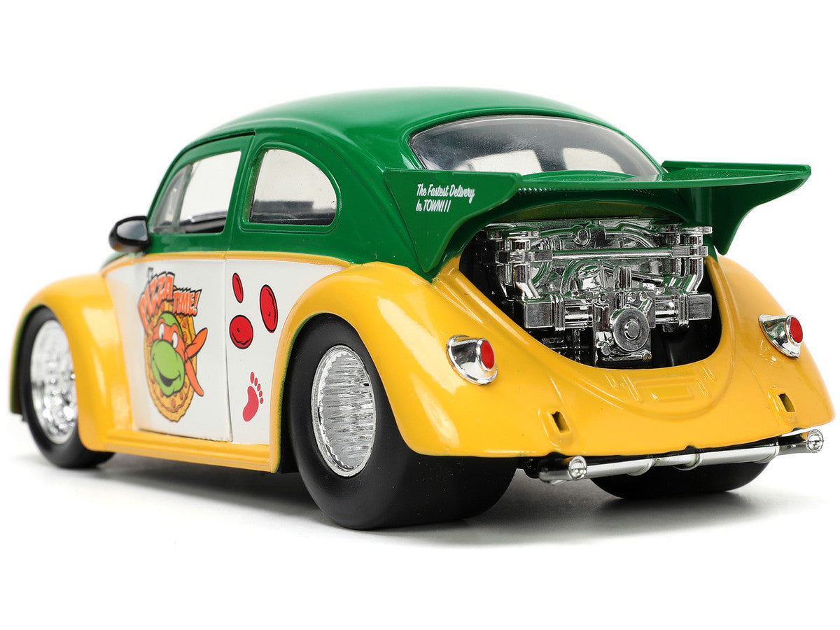 1959 Volkswagen Drag Beetle Green and Yellow and Michelangelo Diecast Figure "Teenage Mutant Ninja Turtles" "Hollywood Rides" Series 1/24 Diecast Model Car by Jada LuxuryLifeWay Online Store