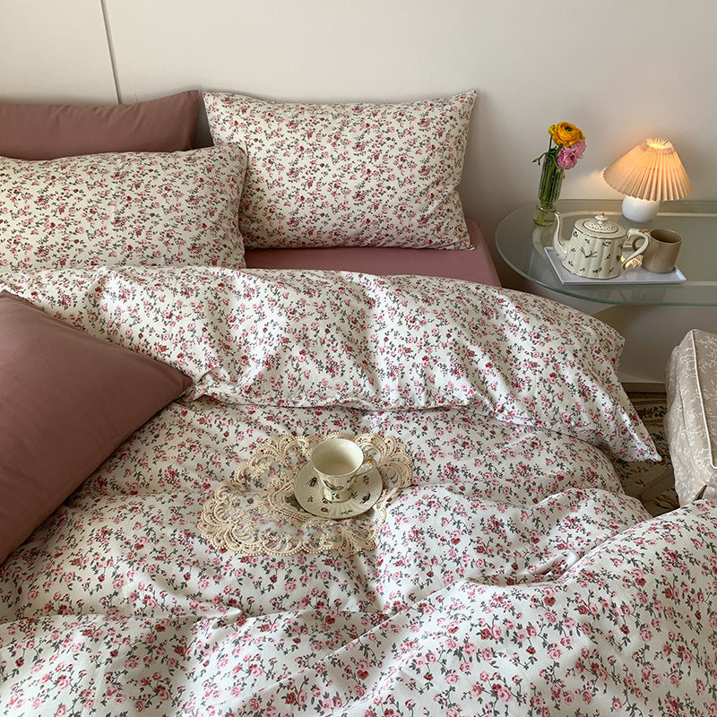 Four-piece Cotton Retro Bed Sheet Duvet Cover Student Dormitory