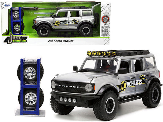 2021 Ford Bronco Gray Metallic "KC HiLiTES" with Extra Wheels "Just Trucks" Series 1/24 Diecast Model Car by Jada LuxuryLifeWay Online Store