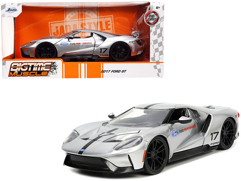 2017 Ford GT #17 Silver Metallic with Black Stripes "Ford Performance" "Bigtime Muscle" Series 1/24 Diecast Model Car by Jada LuxuryLifeWay Online Store