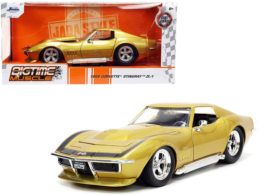 1969 Chevrolet Corvette Stingray ZL-1 Gold Metallic with Black Stripe "Bigtime Muscle" Series 1/24 Diecast Model Car by Jada LuxuryLifeWay Online Store
