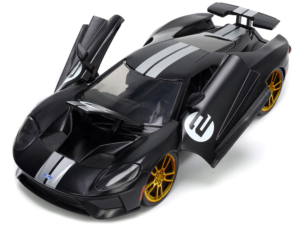 2017 Ford GT #2 Matt Black with Silver Stripes and Gold Wheels "Bigtime Muscle" Series 1/24 Diecast Model Car by Jada LuxuryLifeWay Online Store