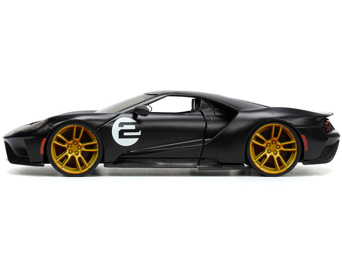 2017 Ford GT #2 Matt Black with Silver Stripes and Gold Wheels "Bigtime Muscle" Series 1/24 Diecast Model Car by Jada LuxuryLifeWay Online Store
