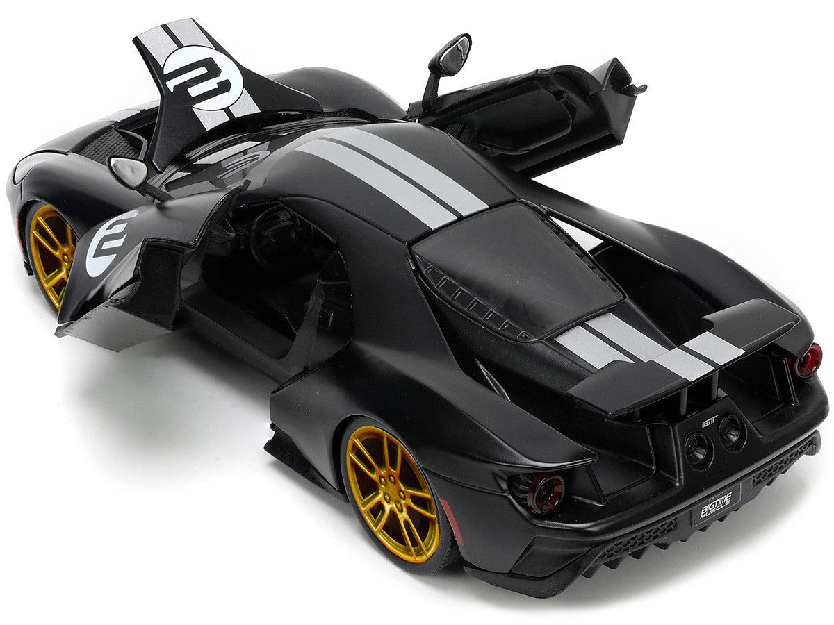 2017 Ford GT #2 Matt Black with Silver Stripes and Gold Wheels "Bigtime Muscle" Series 1/24 Diecast Model Car by Jada LuxuryLifeWay Online Store