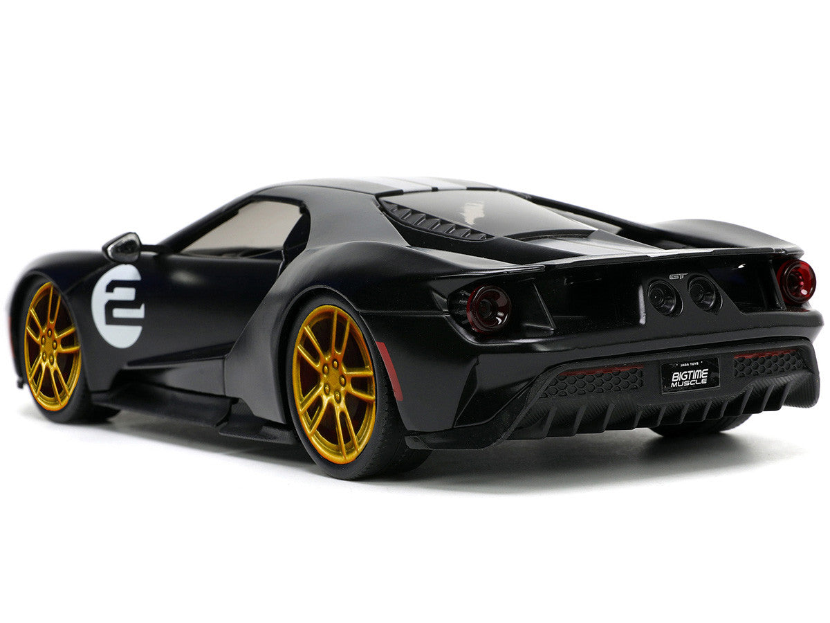 2017 Ford GT #2 Matt Black with Silver Stripes and Gold Wheels "Bigtime Muscle" Series 1/24 Diecast Model Car by Jada LuxuryLifeWay Online Store