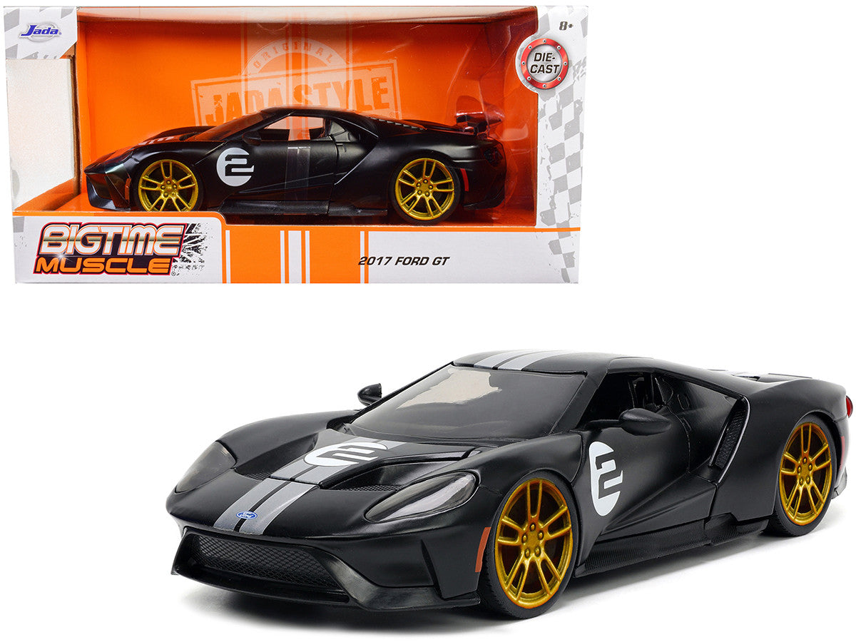 2017 Ford GT #2 Matt Black with Silver Stripes and Gold Wheels "Bigtime Muscle" Series 1/24 Diecast Model Car by Jada LuxuryLifeWay Online Store