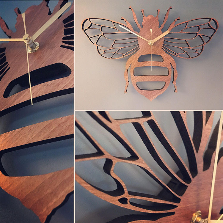Fashion creative bamboo and wood bee wall clock PearlNestDecor.com