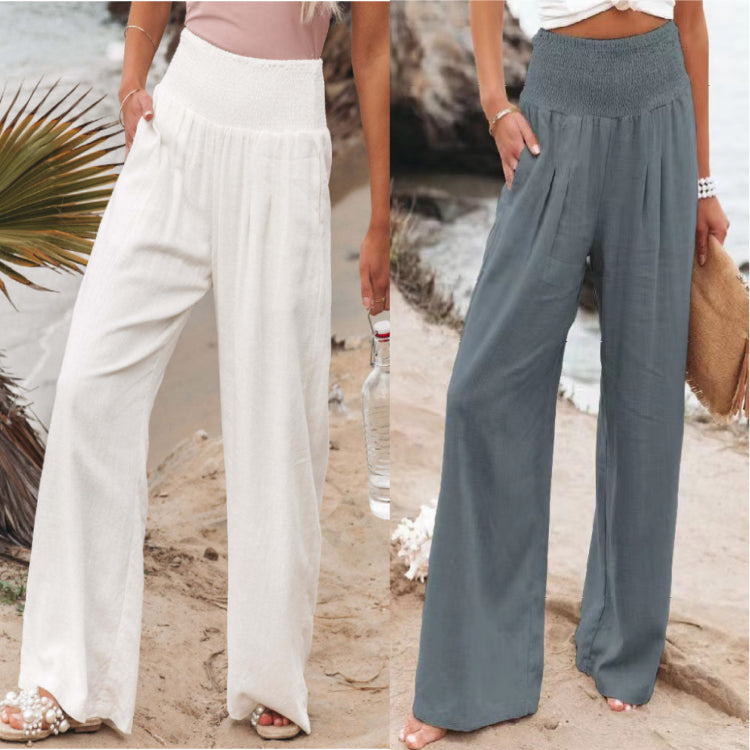 Women's Pants Casual Wide Leg Cotton Linen Loose Trousers NorixaFashion.com