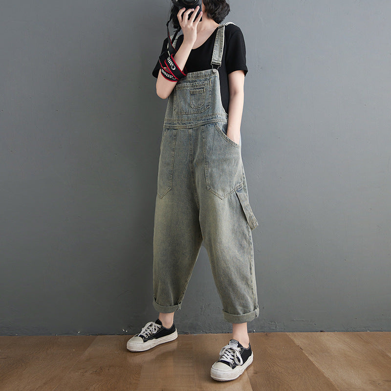 Spring Summer Women's Loose Denim Jumpsuit (Korean Style) Pi-Mart