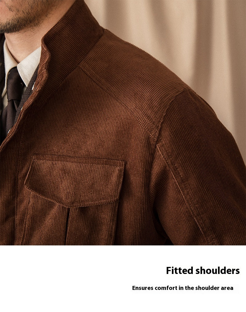 Autumn And Winter Corduroy Safari Jacket Jacket Windproof Stand Collar Casual Best YouTube Store