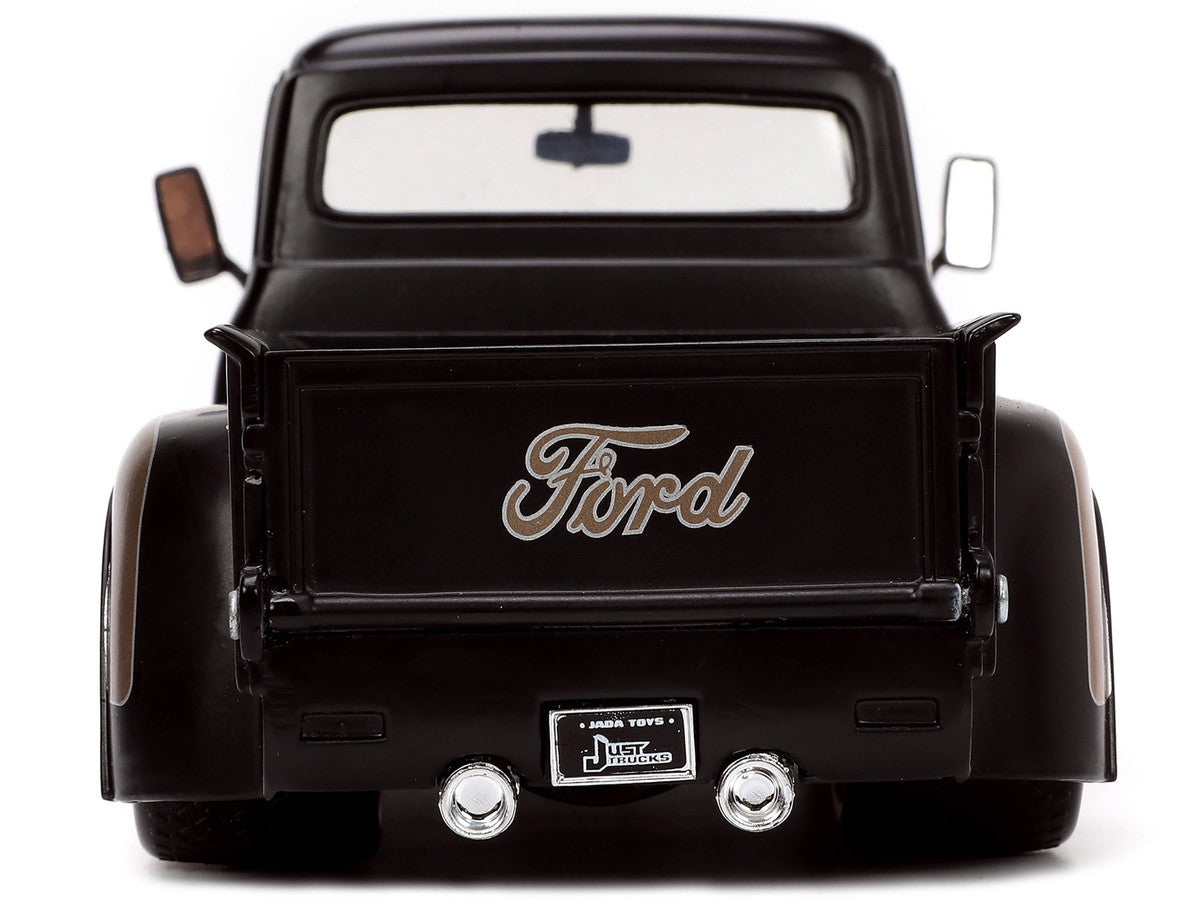 1956 Ford F-100 Pickup Truck Matt Black and Champagne with Flames with Extra Wheels "Just Trucks" Series 1/24 Diecast Model Car by Jada LuxuryLifeWay Online Store
