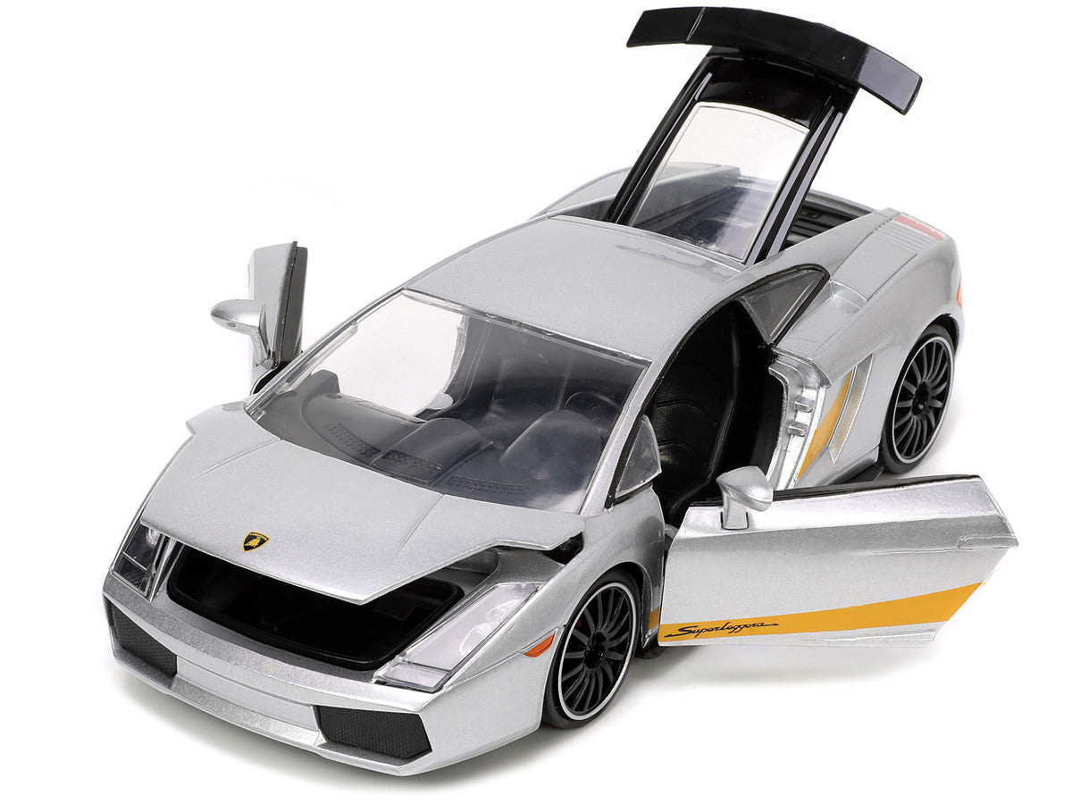 Lamborghini Gallardo Superleggera Silver Metallic with Yellow Stripes "Hyper-Spec" Series 1/24 Diecast Model Car by Jada LuxuryLifeWay Online Store