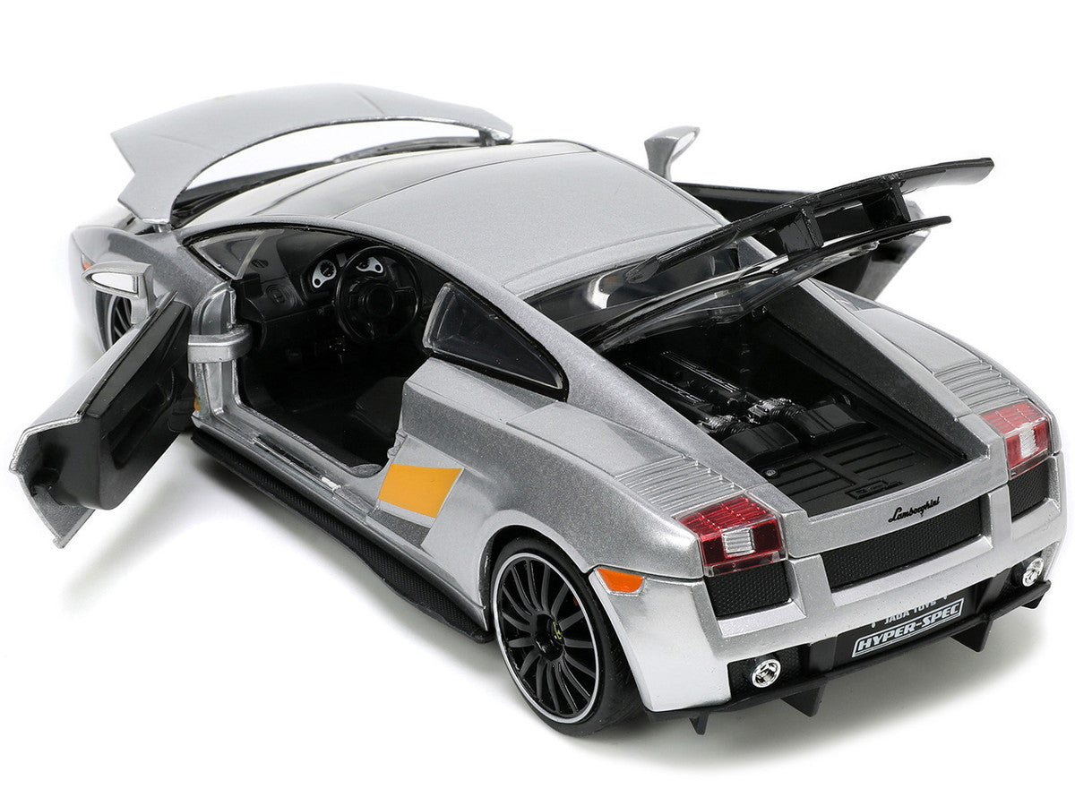 Lamborghini Gallardo Superleggera Silver Metallic with Yellow Stripes "Hyper-Spec" Series 1/24 Diecast Model Car by Jada LuxuryLifeWay Online Store