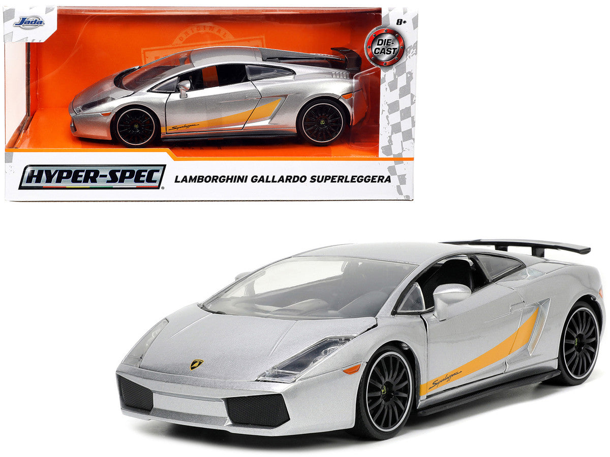Lamborghini Gallardo Superleggera Silver Metallic with Yellow Stripes "Hyper-Spec" Series 1/24 Diecast Model Car by Jada LuxuryLifeWay Online Store