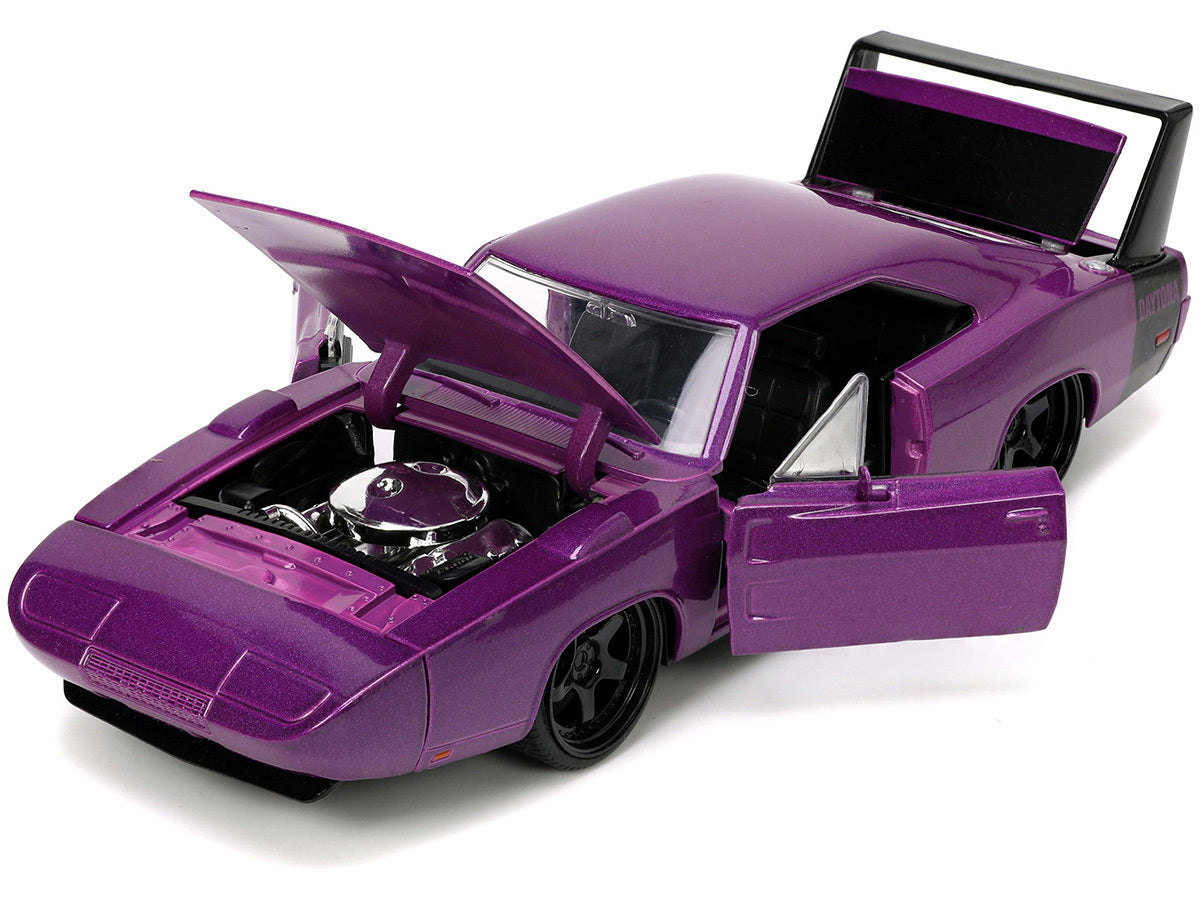 1969 Dodge Charger Daytona Purple Metallic with Black Tail Stripe "Bigtime Muscle" Series 1/24 Diecast Model Car by Jada LuxuryLifeWay Online Store