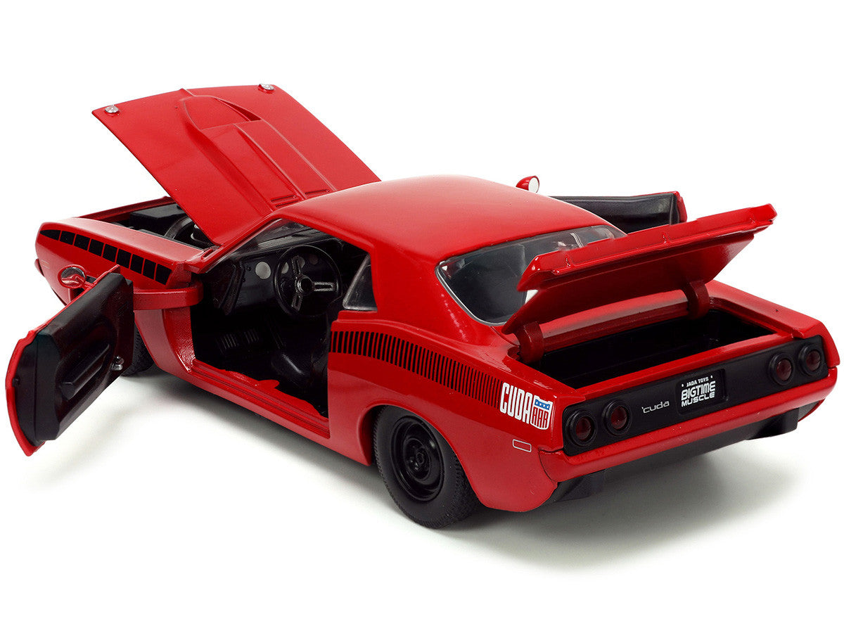 1973 Plymouth Barracuda Red with Black Stripes "Bigtime Muscle" Series 1/24 Diecast Model Car by Jada LuxuryLifeWay Online Store