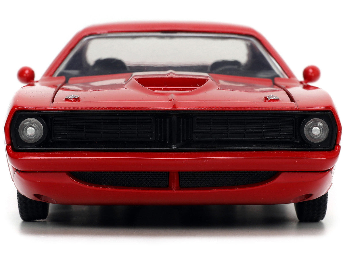 1973 Plymouth Barracuda Red with Black Stripes "Bigtime Muscle" Series 1/24 Diecast Model Car by Jada LuxuryLifeWay Online Store