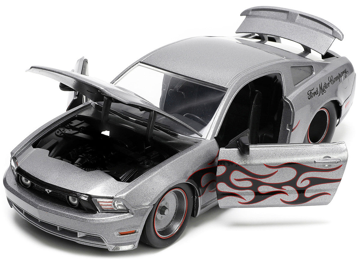 2010 Ford Mustang GT Gray Metallic with Flames "Ford Motor Company" "Bigtime Muscle" Series 1/24 Diecast Model Car by Jada LuxuryLifeWay Online Store