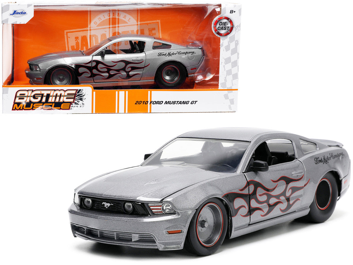 2010 Ford Mustang GT Gray Metallic with Flames "Ford Motor Company" "Bigtime Muscle" Series 1/24 Diecast Model Car by Jada LuxuryLifeWay Online Store