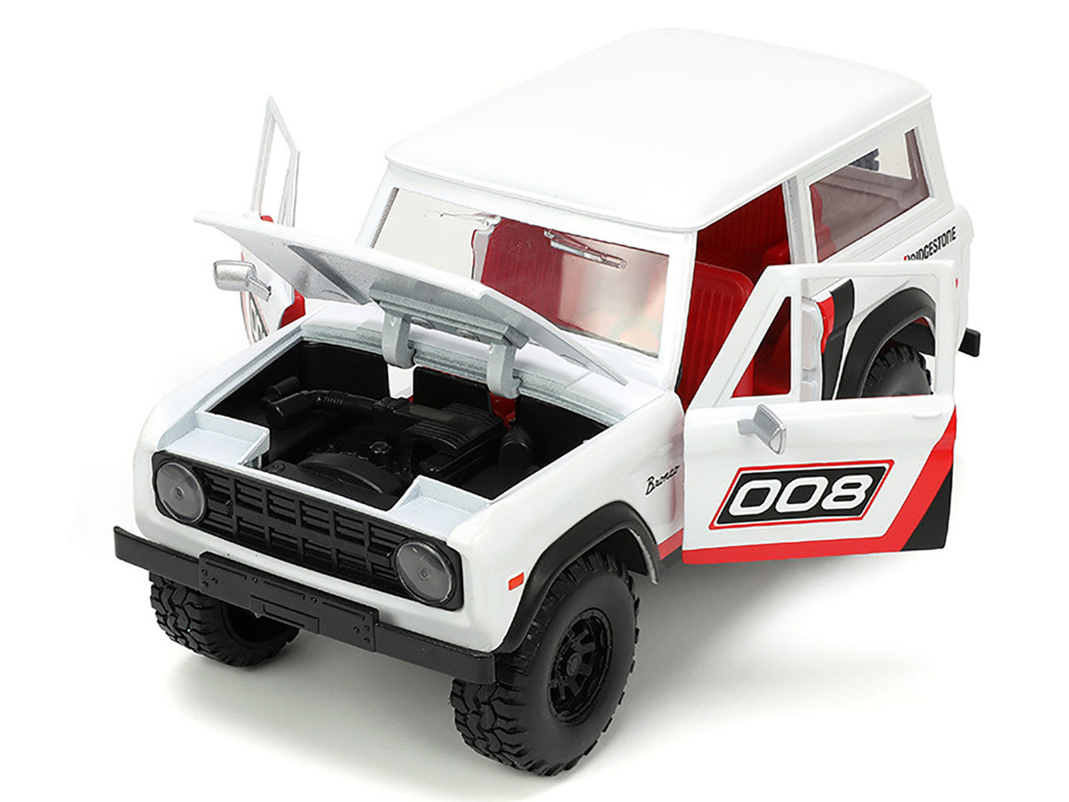 1973 Ford Bronco #008 White with Red and Black Stripes and Red Interior with Extra Wheels "Just Trucks" Series 1/24 Diecast Model Car by Jada LuxuryLifeWay Online Store